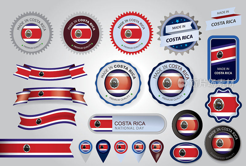 哥斯达黎加制造印章，哥斯达黎加国旗(矢量艺术)