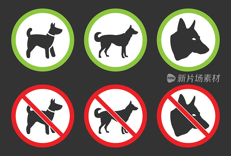 不准养狗的标志、禁止养狗和允许养狗的标志