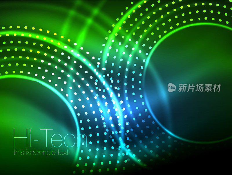 魔术霓虹圆形状抽象背景，闪亮的灯光效果模板为网络横幅，商业或技术演示背景或元素，矢量插图