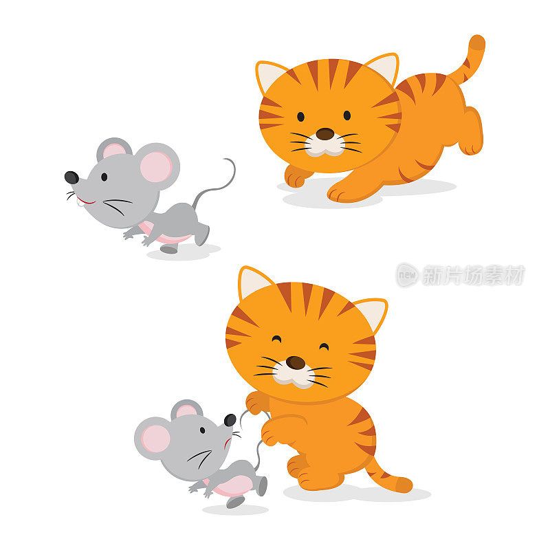 可爱的小猫抓着老鼠
