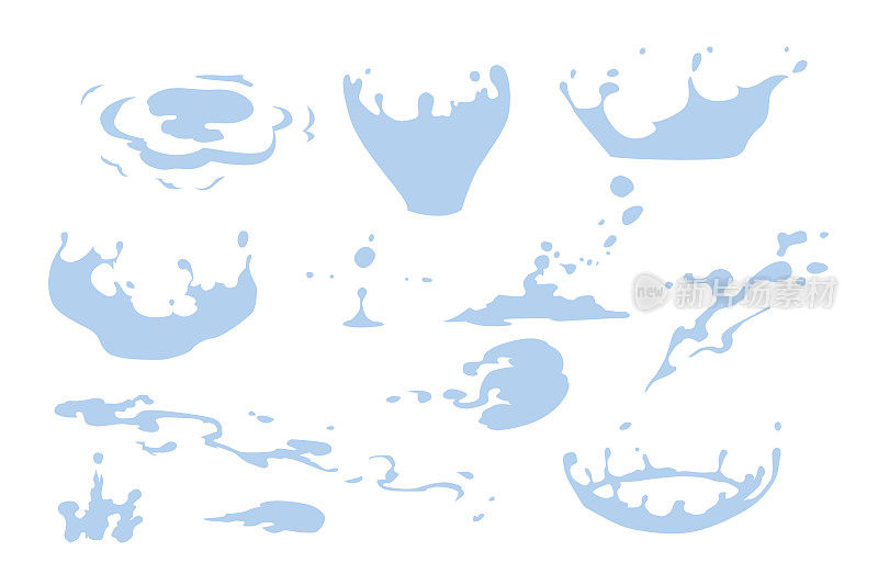 集水飞溅剪贴画，水滴和皇冠从落入水，孤立的矢量插图的效果设计