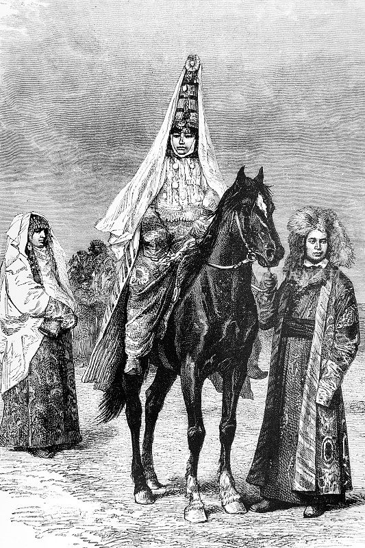 阿富汗的吉尔吉斯新娘骑在马上