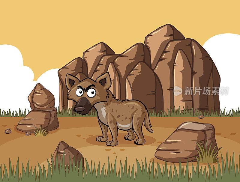 鬣狗站在沙漠里
