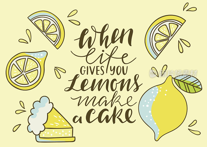 用柠檬印出很酷的亮色。当生活给你柠檬时，做个蛋糕。印刷与印字
