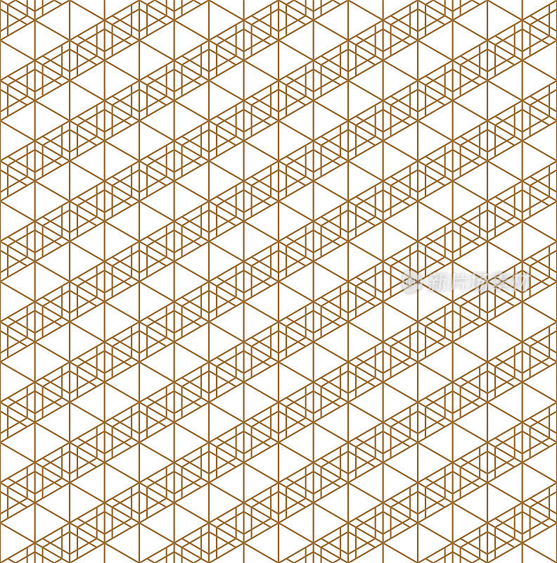 无缝的传统日本几何装饰。金色线条。