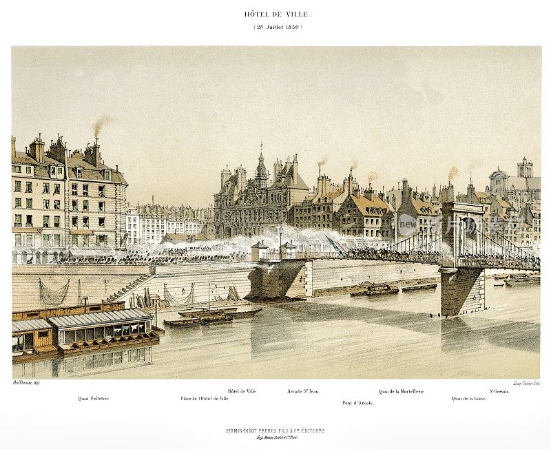 一八三年七月革命中的Hôtel市井和Grève广场。1875年的巴黎