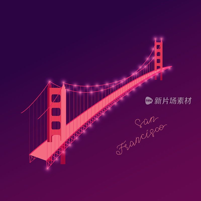 彩色旧金山金门大桥。