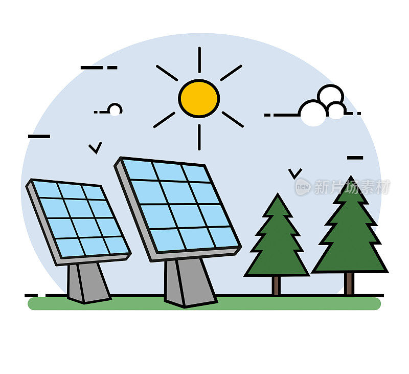 太阳能电池板线艺术插图