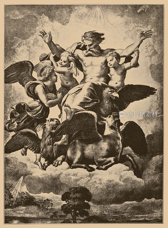 《以西结的异象》是拉斐尔于1518年创作的一幅画，展示了先知以西结对上帝威严的异象。它被收藏在意大利中部佛罗伦萨皮蒂宫的帕拉廷画廊