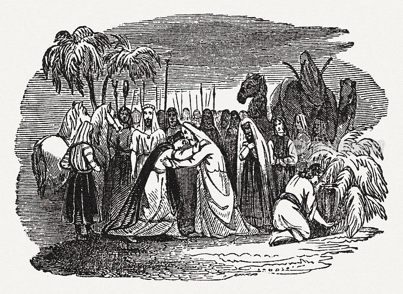 雅各和他的家人在埃及(创世记46)，木版，1835年出版
