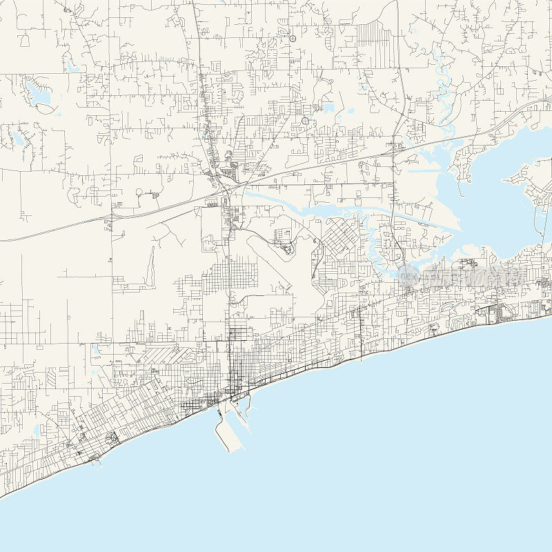 格尔夫波特，密西西比州，美国矢量地图