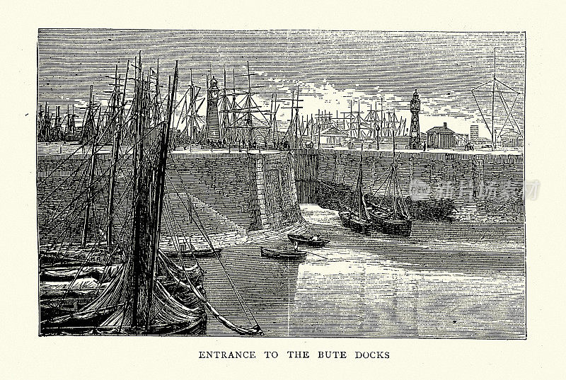 19世纪70年代，威尔士加的夫，布特码头入口