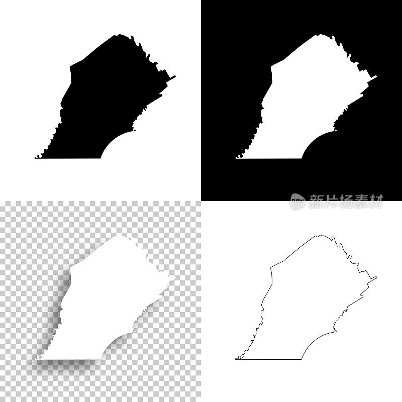宾夕法尼亚州切斯特县。设计地图。空白，白色和黑色背景