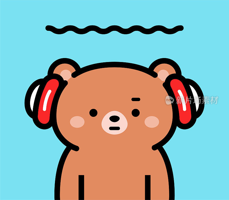 可爱的角色设计的小熊宝宝戴着耳机