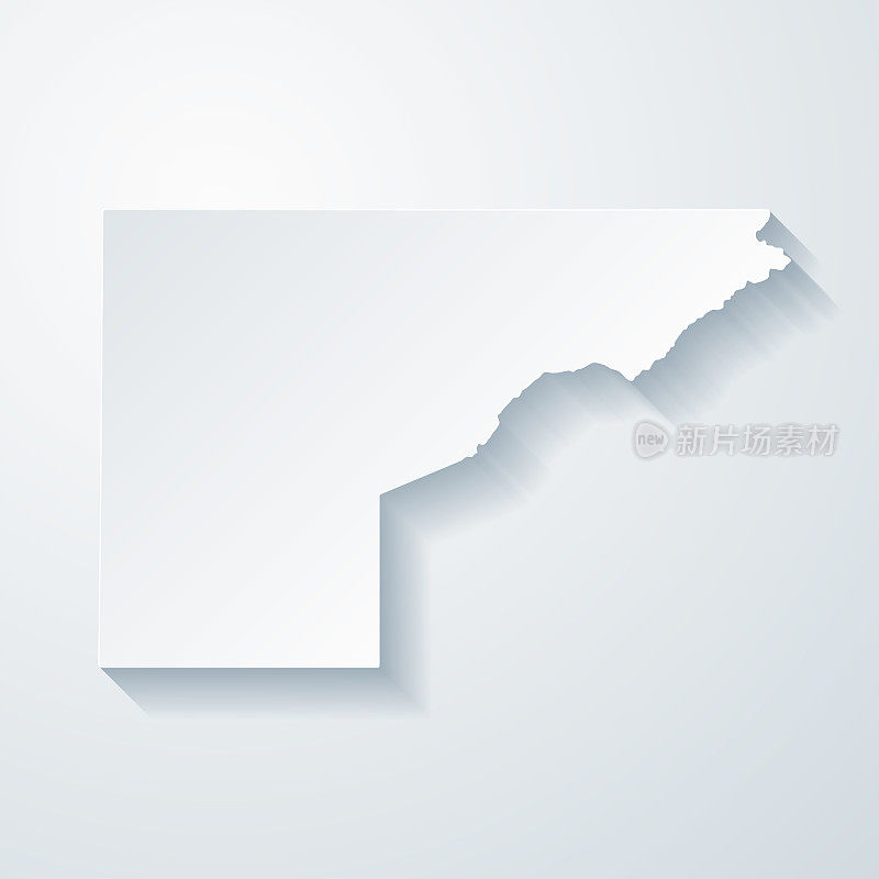 科罗拉多州梅萨县。地图与剪纸效果的空白背景