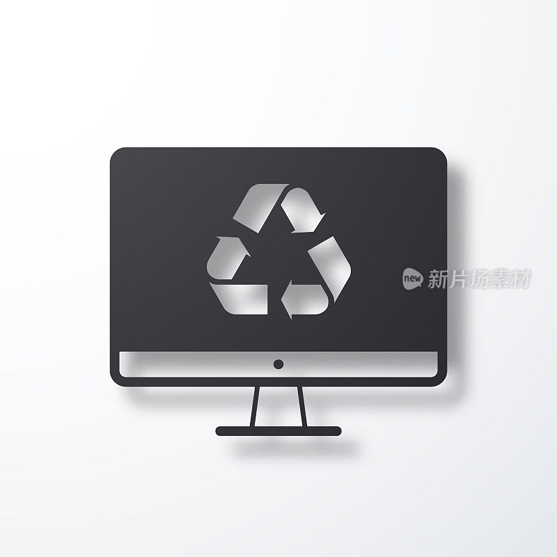桌面电脑与回收符号。白色背景上的阴影图标