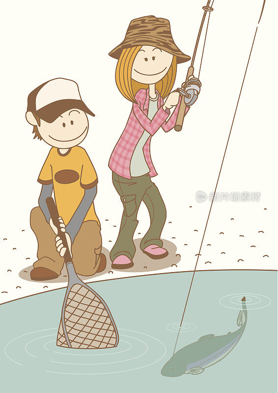 两个女孩在钓鱼