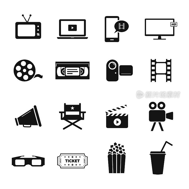 设置与电影、电影和电影行业相关的图标