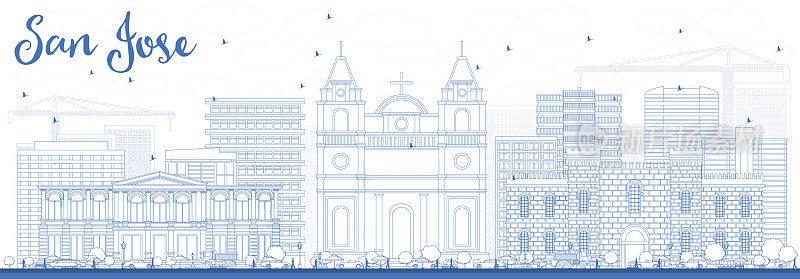 用蓝色建筑勾勒出圣何塞的天际线。