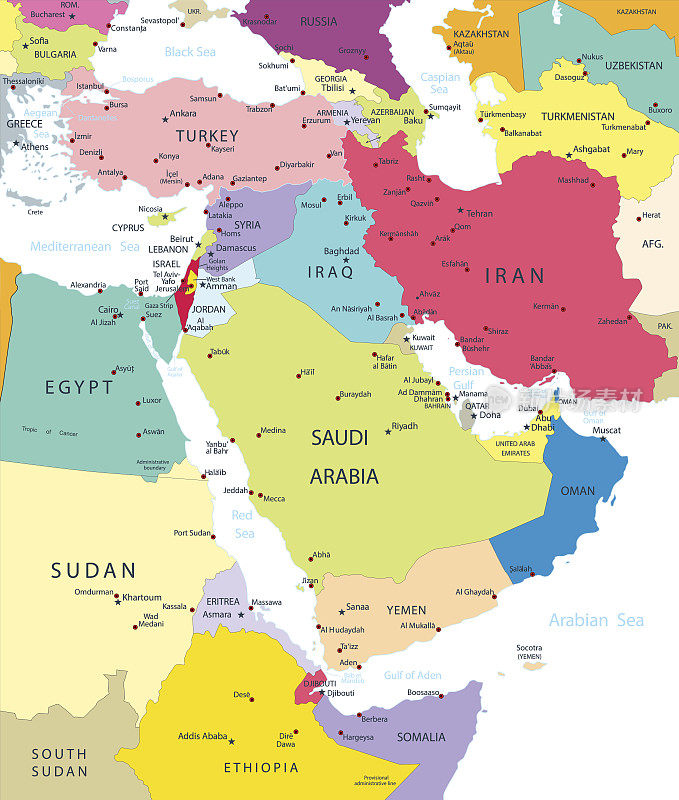 中东和亚洲的政治地图