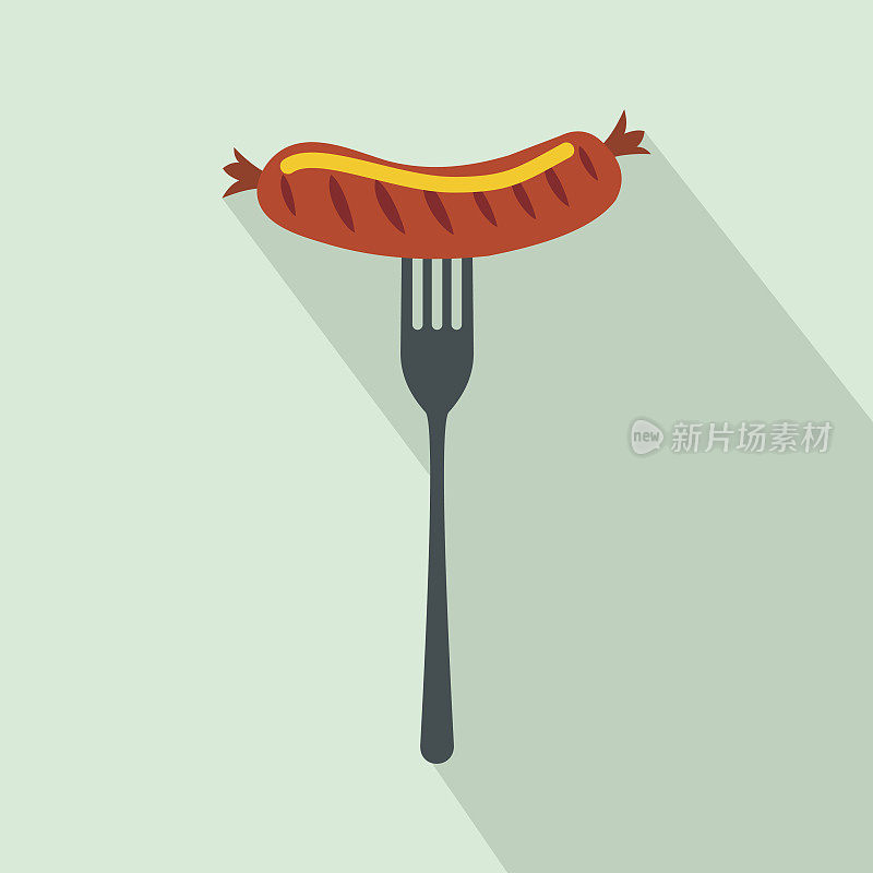 香肠在叉子上的平面图标