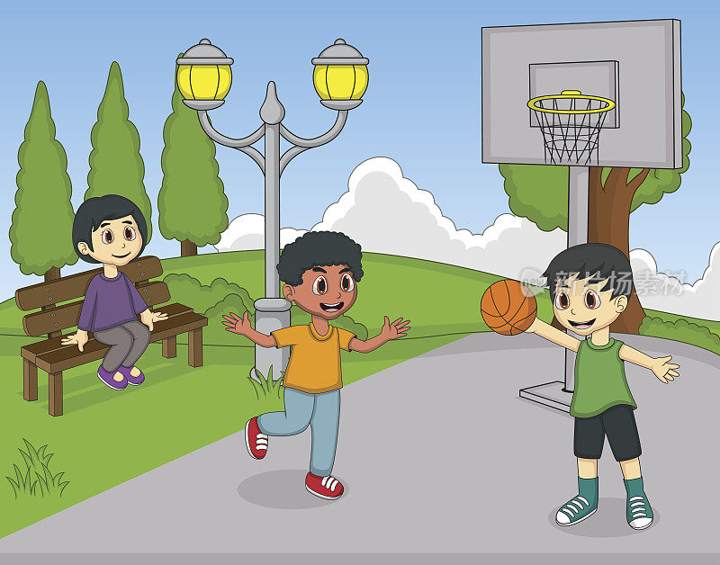 孩子们在公园里打篮球
