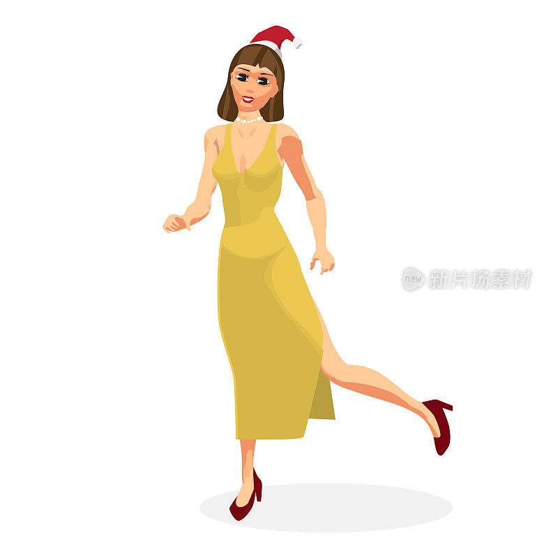 美丽性感的女人穿着黄色的裙子在晚会上跳舞