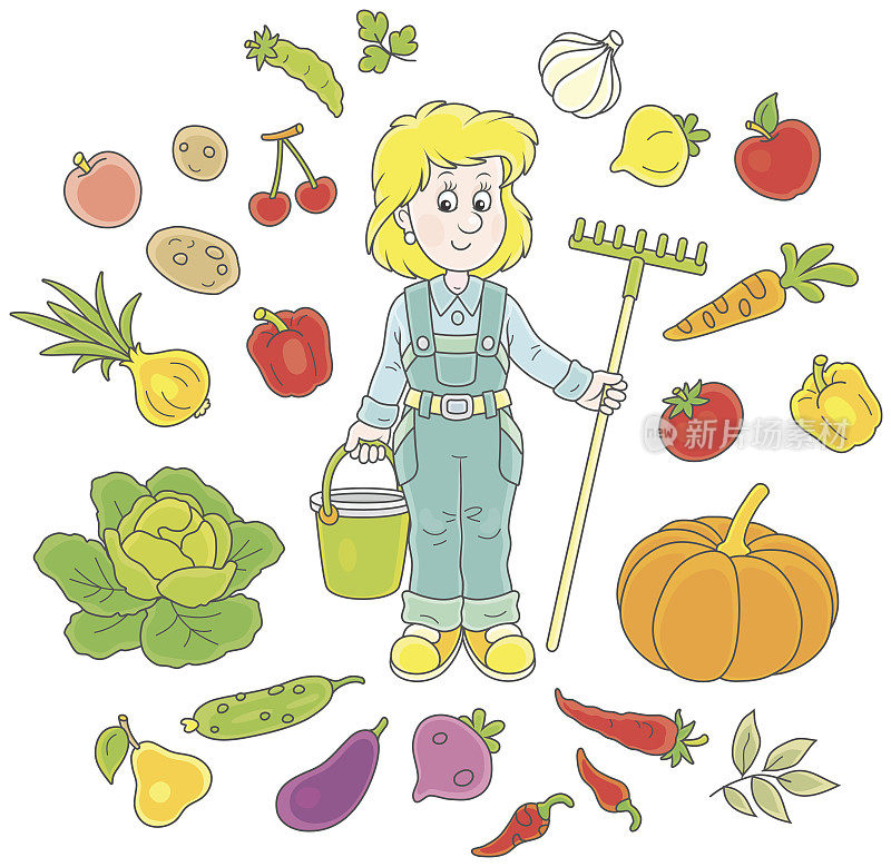 园丁与水果和蔬菜