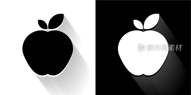 苹果黑色和白色图标与长影子