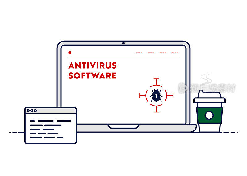 矢量线图解概念防毒软件。可编辑的描边和像素完美。