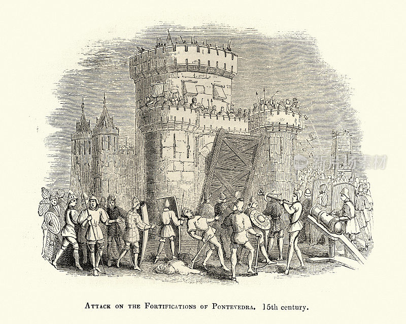 攻击蓬特韦德拉的防御工事，中世纪围城战