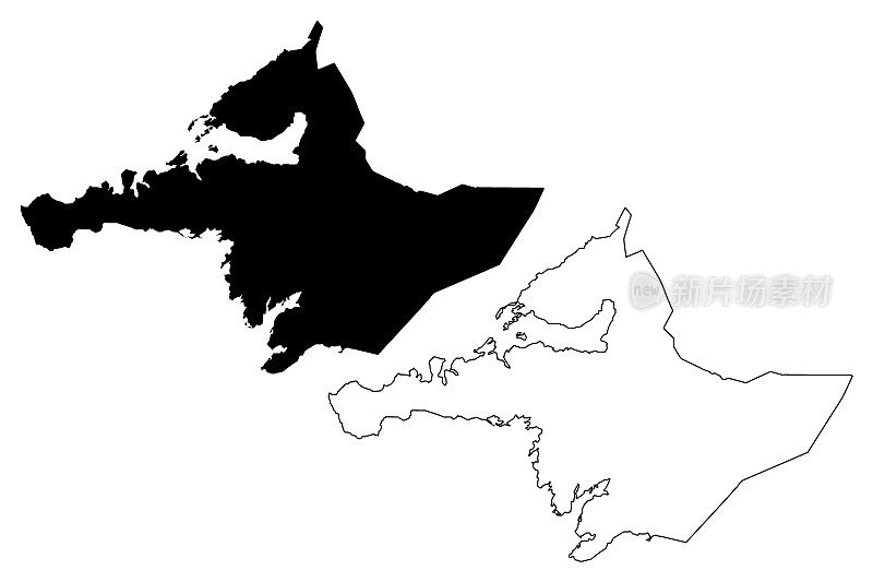 西部地区(冰岛、冰岛各地区)地图矢量插图，手绘维斯特兰地图
