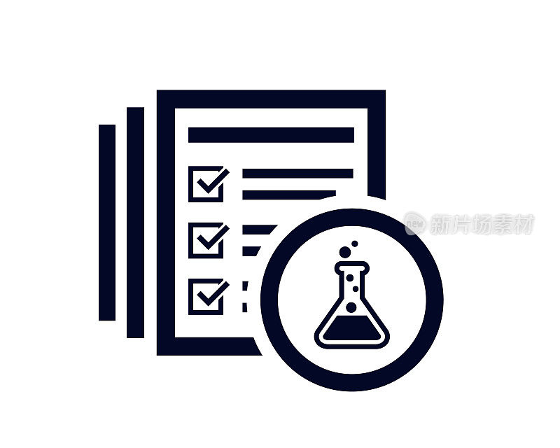 实验室烧杯图标与文件列表与勾检查标记