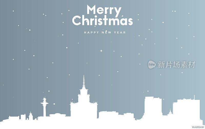 圣诞和新年蓝色贺卡与白色的华沙城市景观