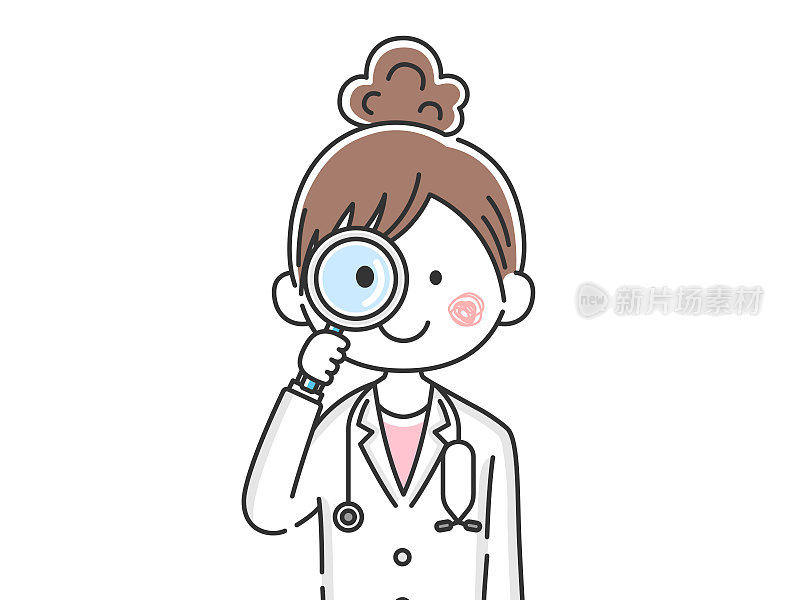 一位日本医生使用放大镜的插图。