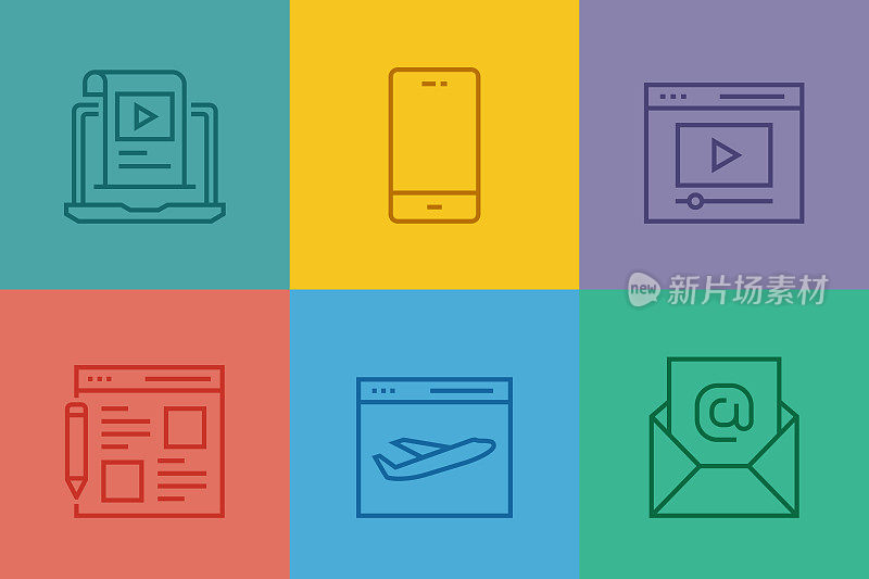 入站营销相关线路图标。向量符号说明。