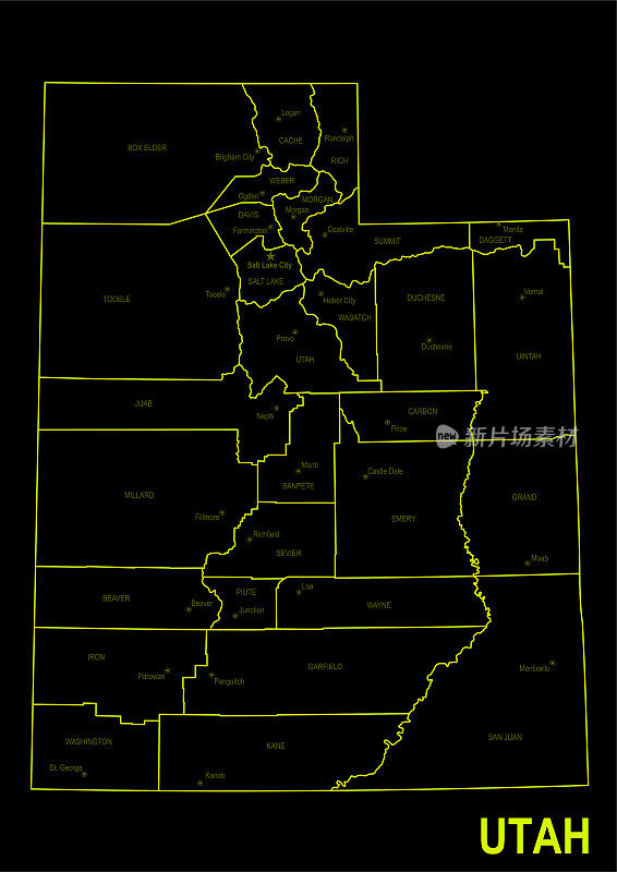 犹他州的霓虹地图
在黑色背景下