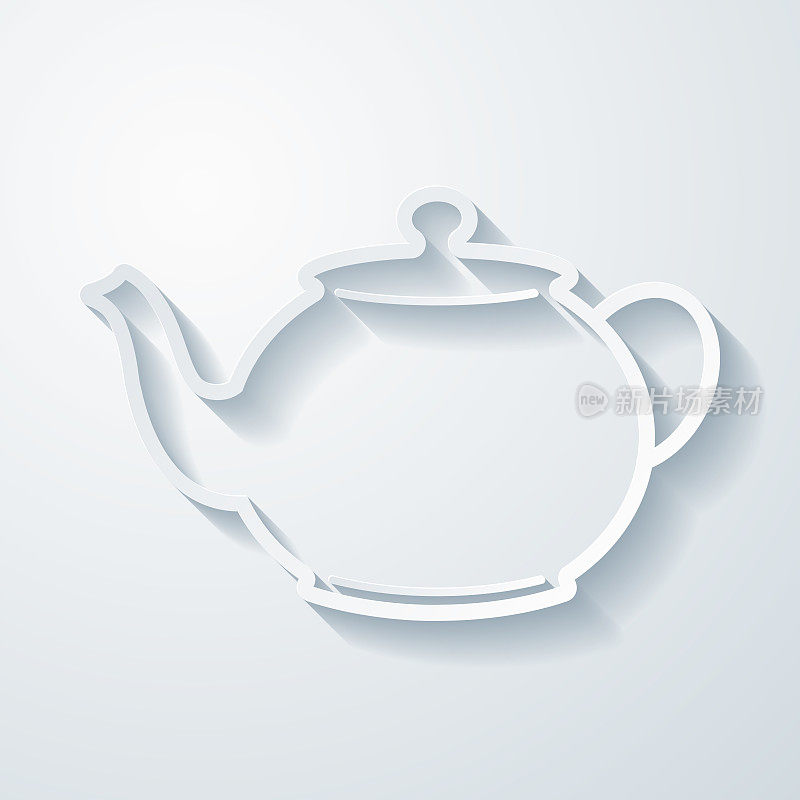 茶壶。在空白背景上具有剪纸效果的图标
