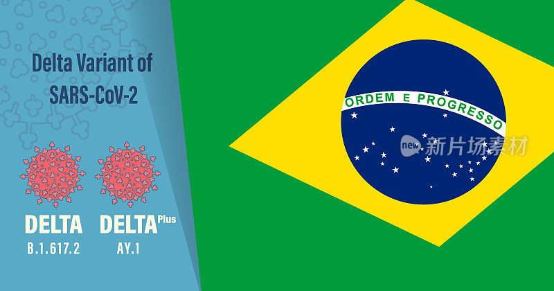 冠状病毒:以巴西国旗为背景的最新Delta型SARS-CoV-2