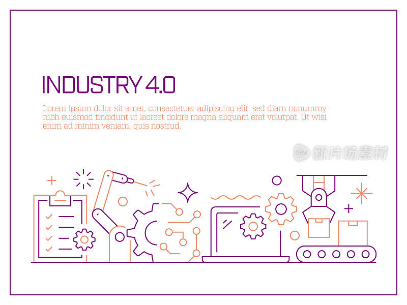 工业4.0相关的矢量横幅设计概念，现代线条风格与图标