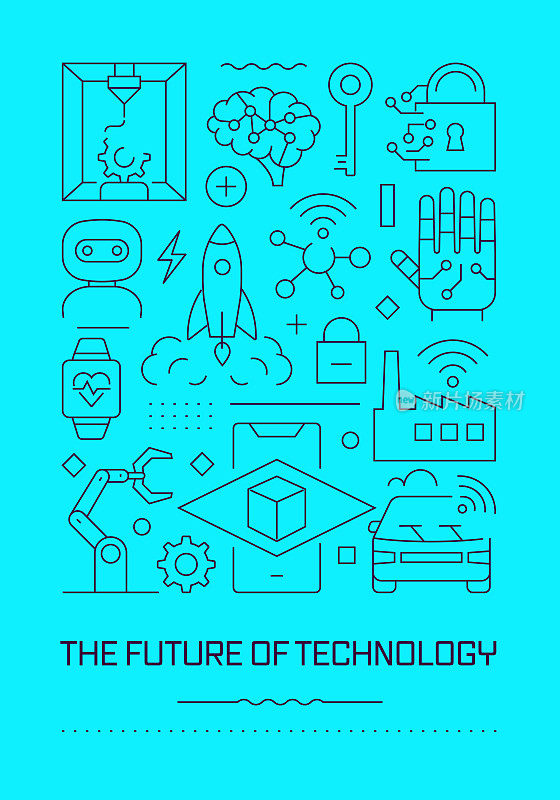 技术相关的现代线设计小册子，海报，传单，演示模板矢量插图