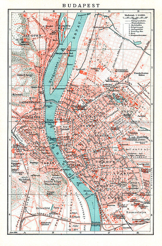 地图布达佩斯，匈牙利，1898年