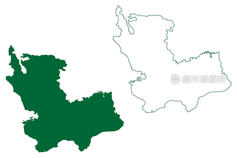 Dewas区(中央邦，Ujjain区，印度共和国)地图矢量插图，涂鸦草图Dewas地图