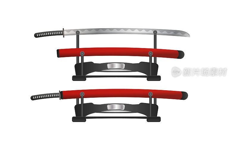 武士刀，日本剑术写实风格。的插图。武士的武器。刀鞘。向量。
