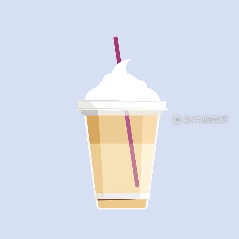 带走冰咖啡图标，冰冰饮料，奶油。矢量插图的咖啡馆菜单