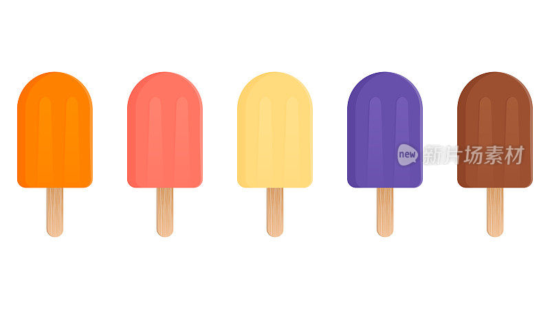 凉爽的冰棒对象设置矢量插图，彩色水果冰棒对象设置矢量插图在白色背景。