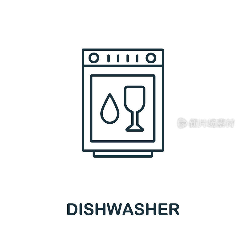 洗碗机图标从家庭收集。简单的线洗碗机图标模板，网页设计和信息图