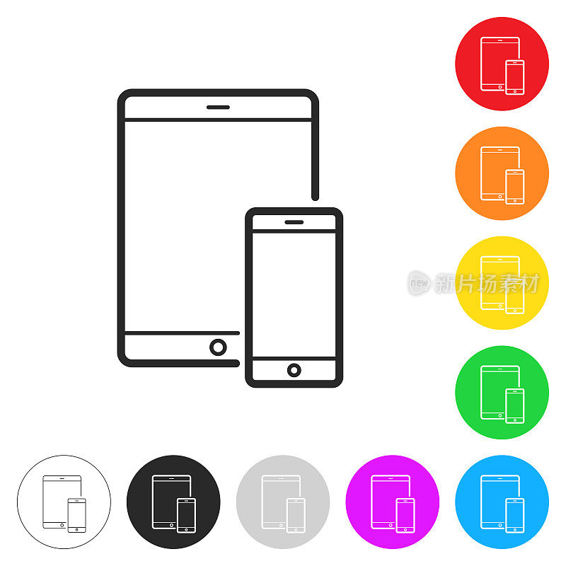 平板电脑和智能手机。彩色按钮上的图标