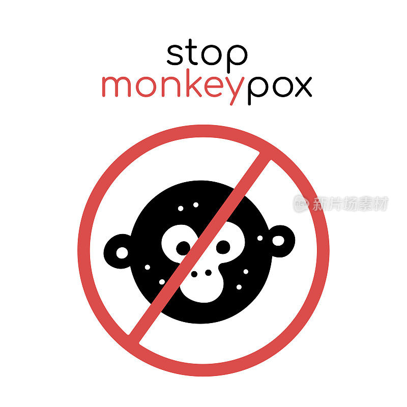 猴痘停车标志。交叉黑猩猩的脸。猴痘感染流感大流行。新病毒，流行病，疾病。防疫概念简单说明。