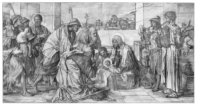 耶稣基督在婴儿床和牧羊人的新艺术插图